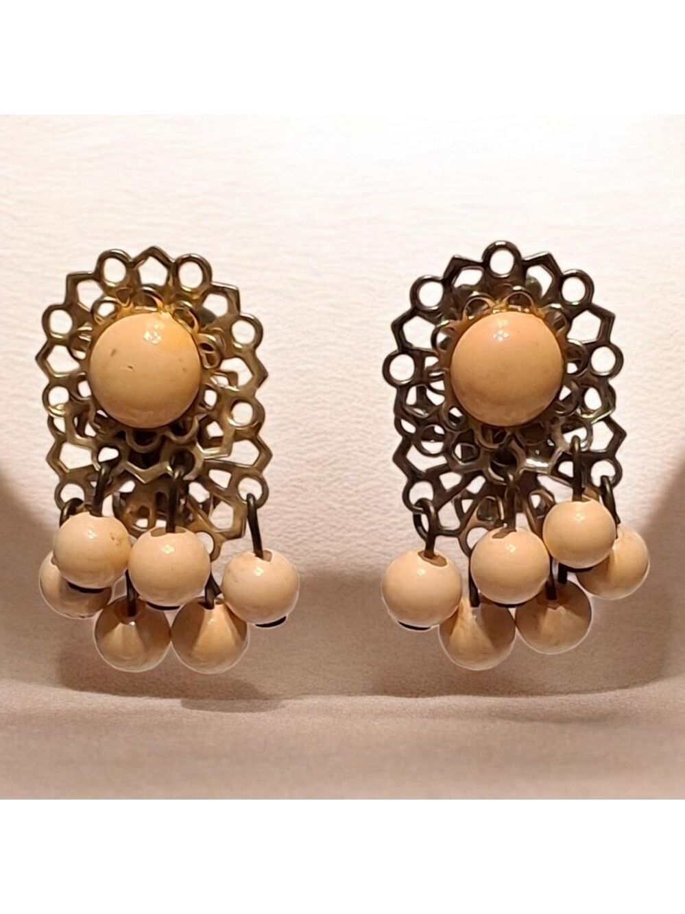 Peach Colored Dangle Clip-on Earrings